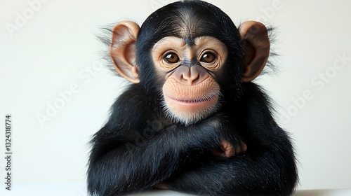Cute chimpanzee portrait against plain background. Possible use Children's book illustration or educational material