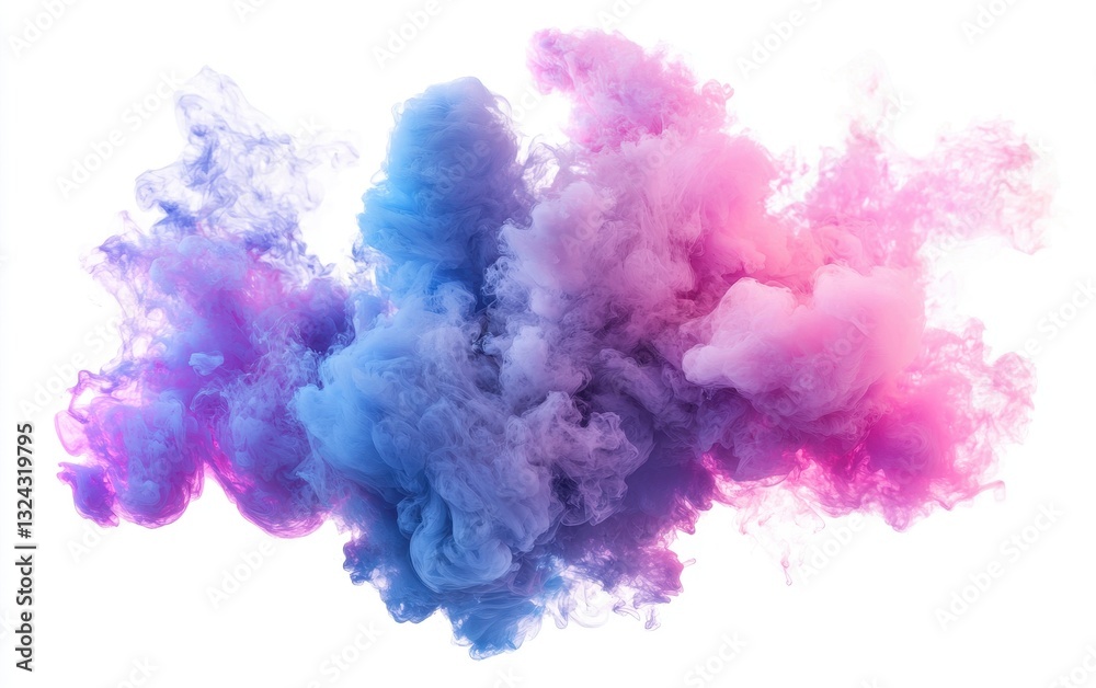 Fototapeta premium Colorful explosion of smoke with deep blues and vibrant pinks, isolated on clear white background