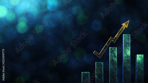 Financial and Business Growth: Ascending Bars with Upward Arrow on Blue Background