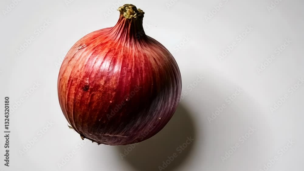 Fresh red onion on a white surface showcasing its vibrant color and texture