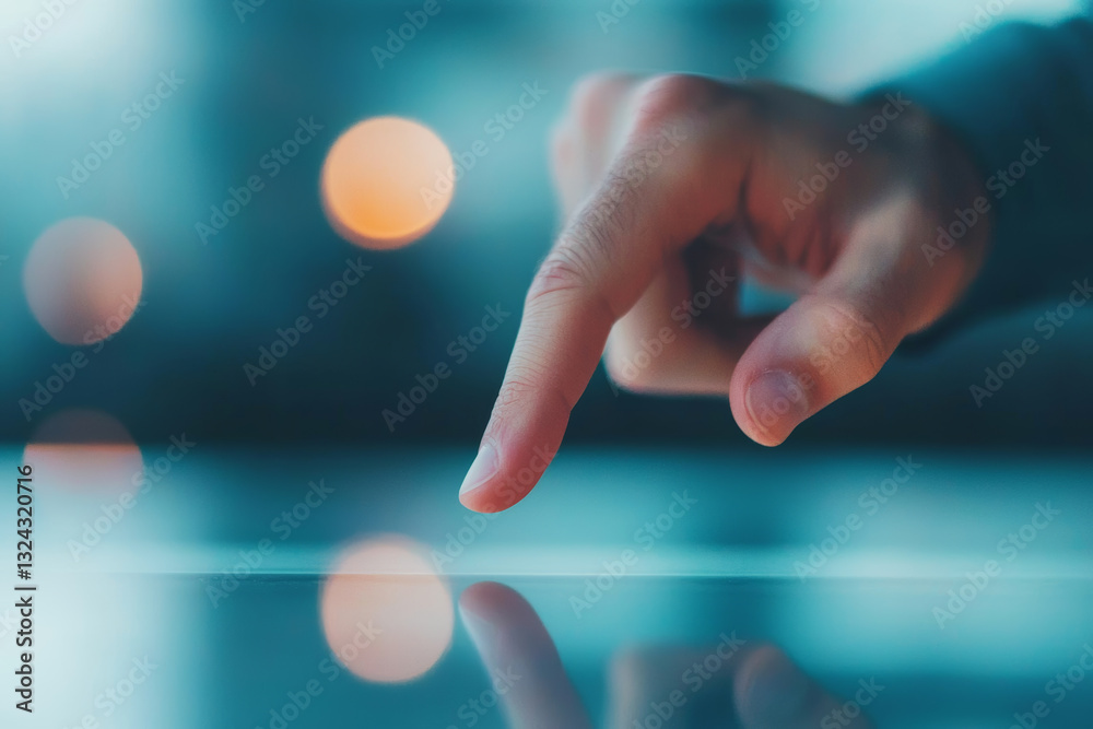 person confidently swipes across transparent glass surface in an office person confidently swipes across transparent glass surface in an office