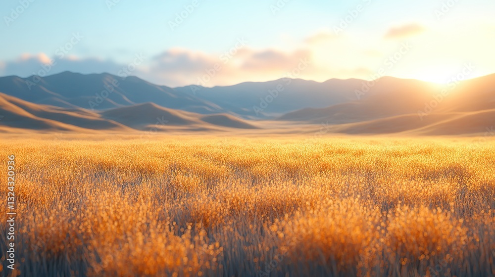 Obraz premium Soft, blurred hills and gently swaying dry grass create a serene, peaceful atmosphere, evoking calm and connection with nature.