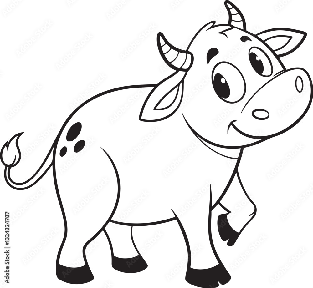 Fototapeta premium Line art coloring pages for kids for brain development. Cow outline vector illustration and ready for print.