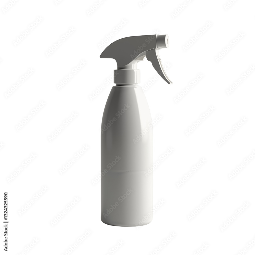 White plastic spray bottle with ergonomic design suitable for household use and cleaning tasks