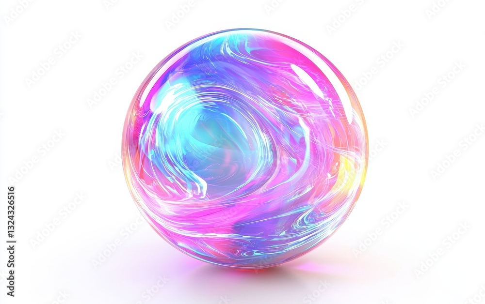 Translucent bubble filled with swirling neon energy, isolated on clear white background Translucent bubble filled with swirling neon energy, isolated on clear white background