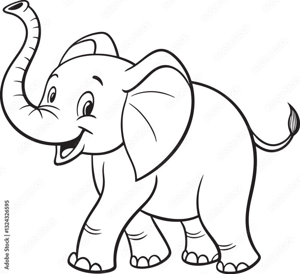 Fototapeta premium Line art coloring pages for kids for brain development. Elephant outline vector illustration and ready for print.