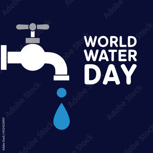 World Water Day Faucet and Drop Design - Global Water Awareness Vector Graphic
