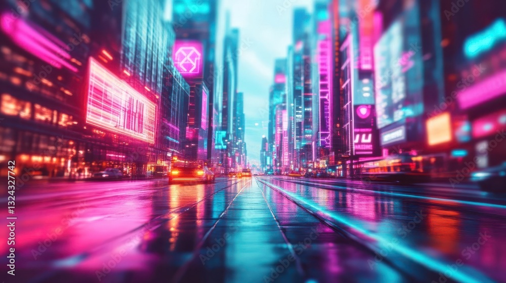 A neon cyberpunk city where AI and fintech banking systems control transactions A neon cyberpunk city where AI and fintech banking systems control transactions