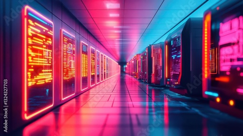 Wallpaper Mural A neon cyberpunk city where AI and fintech banking systems control transactions Torontodigital.ca