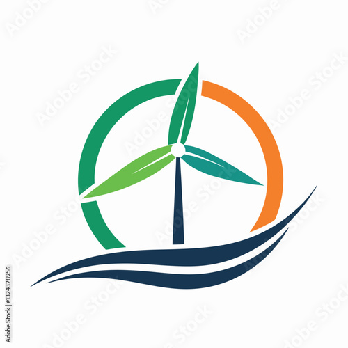 Minimalist Wind Energy Company Logo with Stylized Turbine and Motion Effect  
