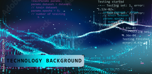 Dynamic 3D vector illustration featuring digital waves with overlaying code and data elements. The vibrant colors reflect technology, innovation, and the flow of information in a digital landscape.