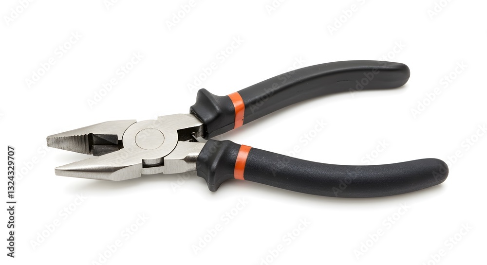 Pliers with Black Handle on White Background for Handyman Projects Pliers with Black Handle on White Background for Handyman Projects