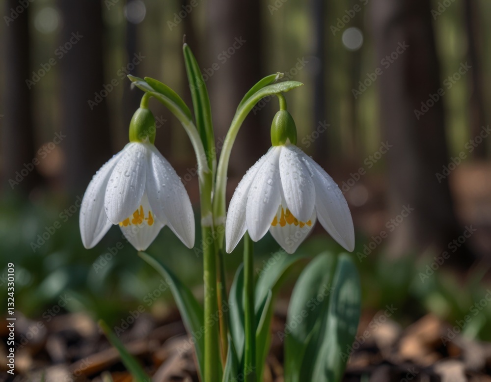 Obraz premium snowdrops against the forest background