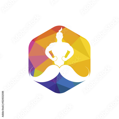 Moustache genie vector logo design. Strong genie icon template.