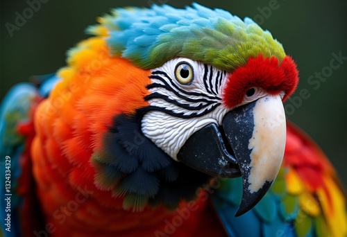 Vibrant Macaw Portrait: A Kaleidoscope of Colors and Textures.