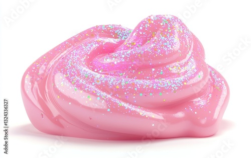 Pastel pink slime with iridescent glitter flakes, isolated on clear white background