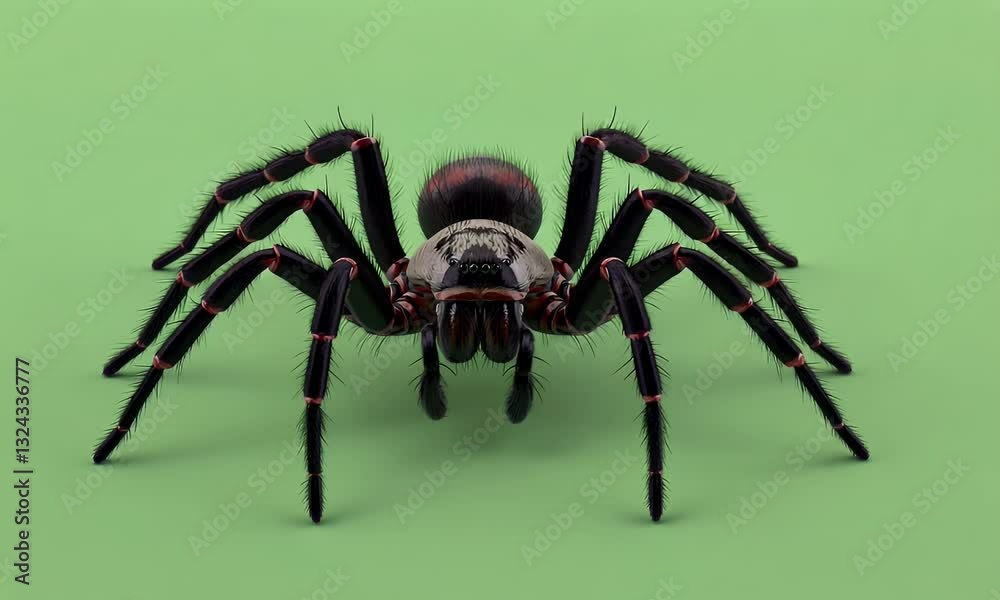 eight-legged spider remains perfectly still on a vivid green background captured in a stable frame for precise video compositing eight-legged spider remains perfectly still on a vivid green background captured in a stable frame for precise video compositing