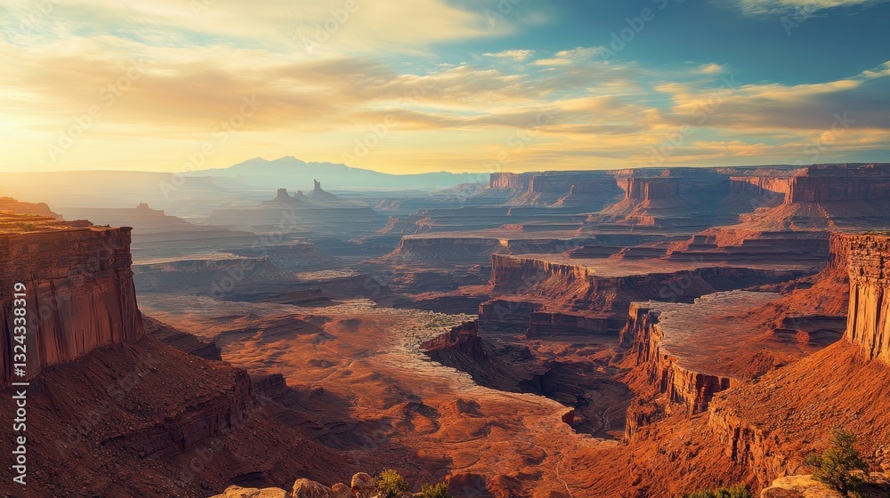 Of a Breathtaking canyon with layered red rock formations glowing under a warm afternoon light Of a Breathtaking canyon with layered red rock formations glowing under a warm afternoon light