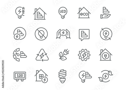 Editable vector style icons for ecological energy usage and resource preservation.