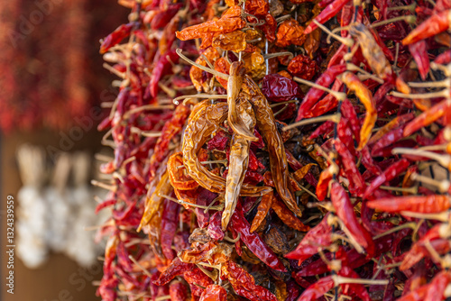 dried red chili peppers used as decoration