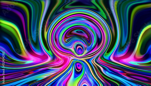 Neon 3D abstract optical illusion image of psychedelic neon bright holographic trendy fantasy future colorful design of 2025s.