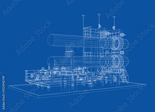 Petroleum heater exchanger. Vector rendering of 3d