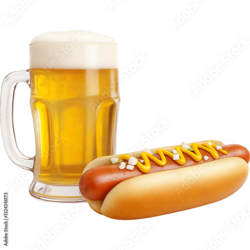 Frosty Mug of Beer with a Hot Dog