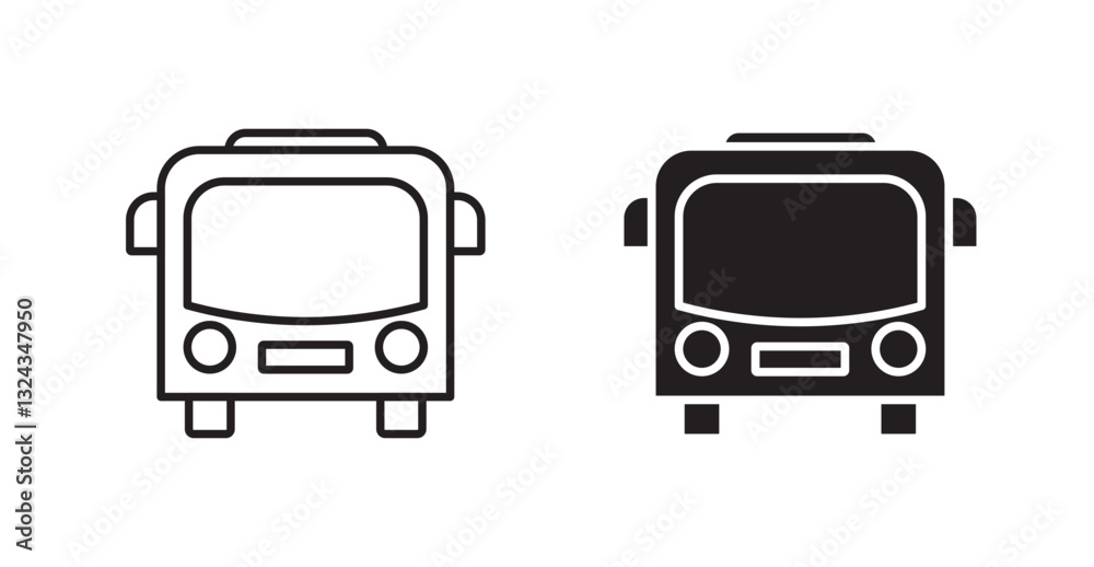 Bus thin line and fill vector icons set Bus thin line and fill vector icons set