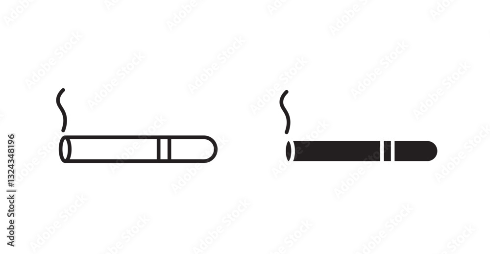 Cigarette thin line and fill vector icons set Cigarette thin line and fill vector icons set