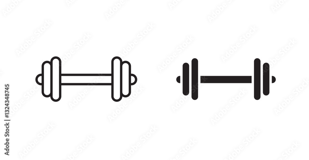 Dumbbell thin line and fill vector icons set Dumbbell thin line and fill vector icons set