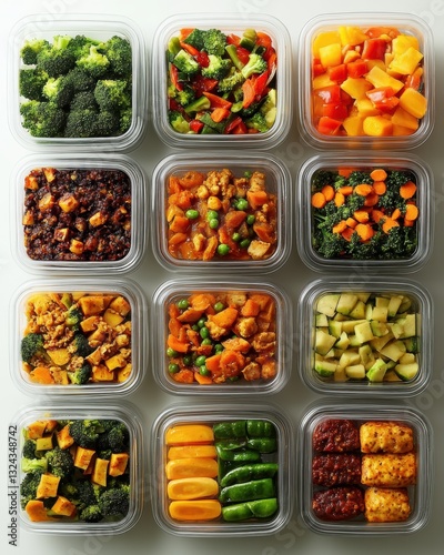 Wallpaper Mural Colorful assortment of healthy meal prep containers arranged on a white surface, showcasing a variety of vegetables and proteins Torontodigital.ca