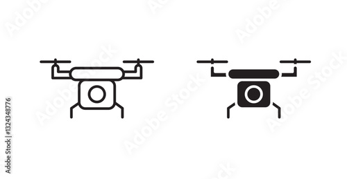 Drone thin line and fill vector icons set