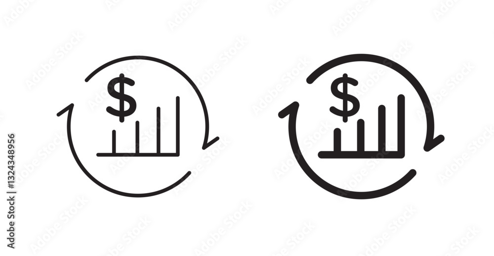Exchange rate thin line and fill vector icons set Exchange rate thin line and fill vector icons set
