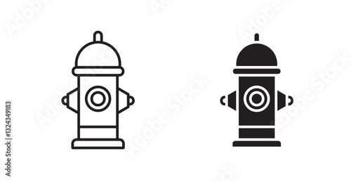 Fire hydrant thin line and fill vector icons set