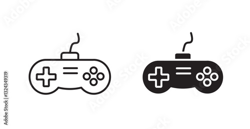 Game controller thin line and fill vector icons set