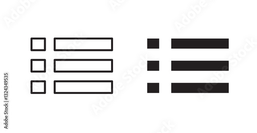 Hamburger menu thin line and fill vector icons set