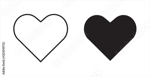 Heart thin line and fill vector icons set