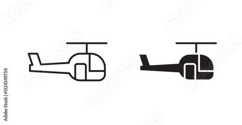 Helicopter thin line and fill vector icons set