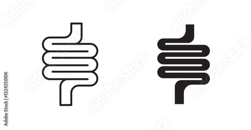 Intestines thin line and fill vector icons set