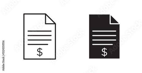 Invoice thin line and fill vector icons set