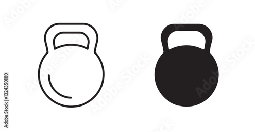 Kettlebell thin line and fill vector icons set