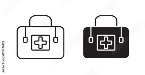 Medical kit thin line and fill vector icons set