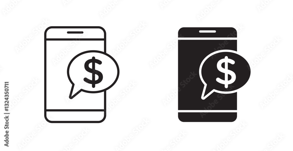 Mobile banking thin line and fill vector icons set Mobile banking thin line and fill vector icons set