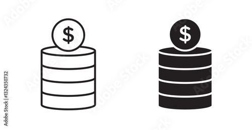 Money thin line and fill vector icons set