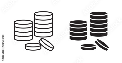 Money coin thin line and fill vector icons set