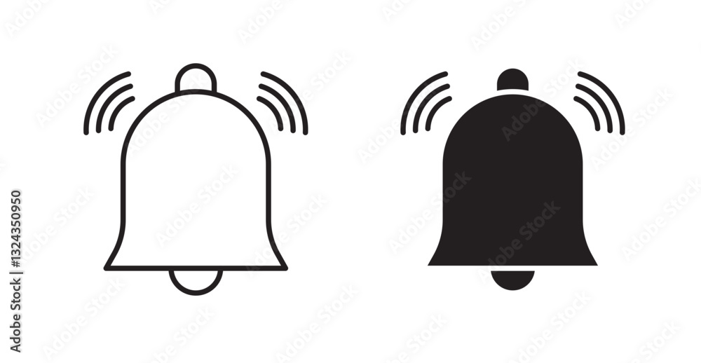 Notification bell thin line and fill vector icons set Notification bell thin line and fill vector icons set