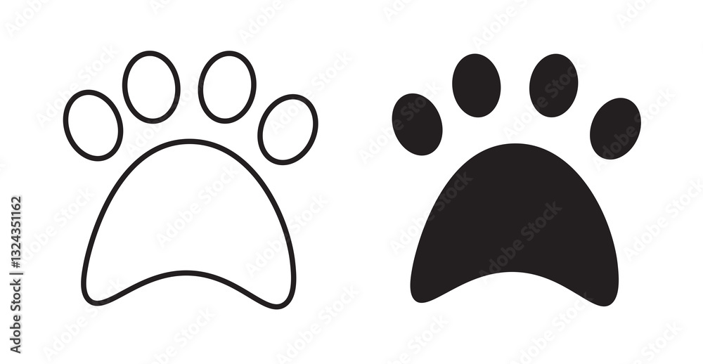 Paw thin line and fill vector icons set Paw thin line and fill vector icons set