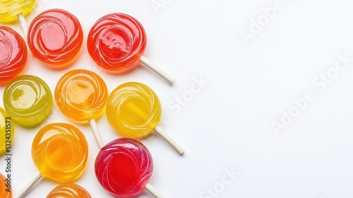 Colorful Lollipops Scattered On White Background Art