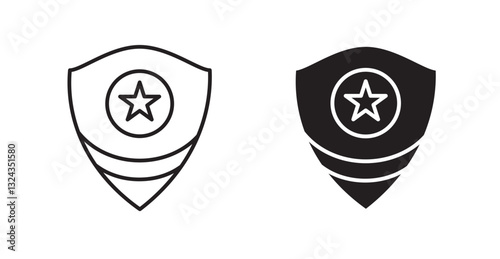 Police badge thin line and fill vector icons set