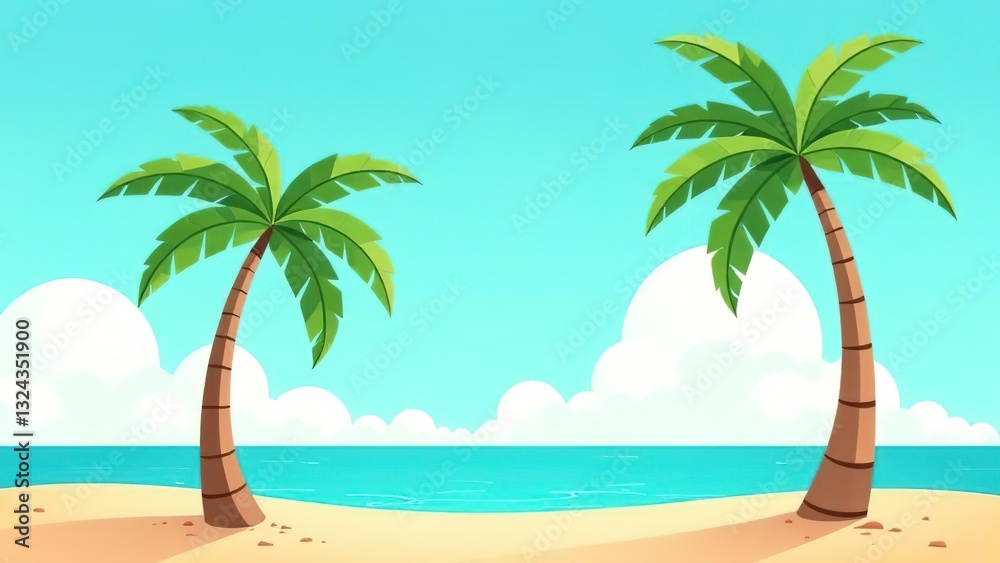 Obraz premium Tropical beach background with palm trees. Copy space.